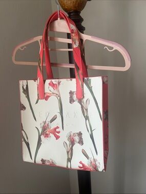 Ted Baker White Floral Tote with Coral Handles